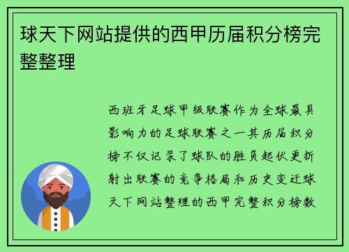 球天下网站提供的西甲历届积分榜完整整理